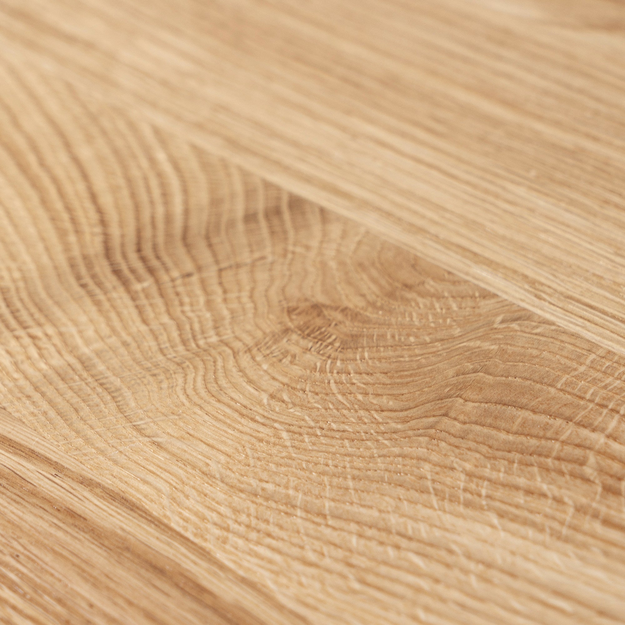Mesa de comedor Crux de madera maciza de roble natural y patas Inox