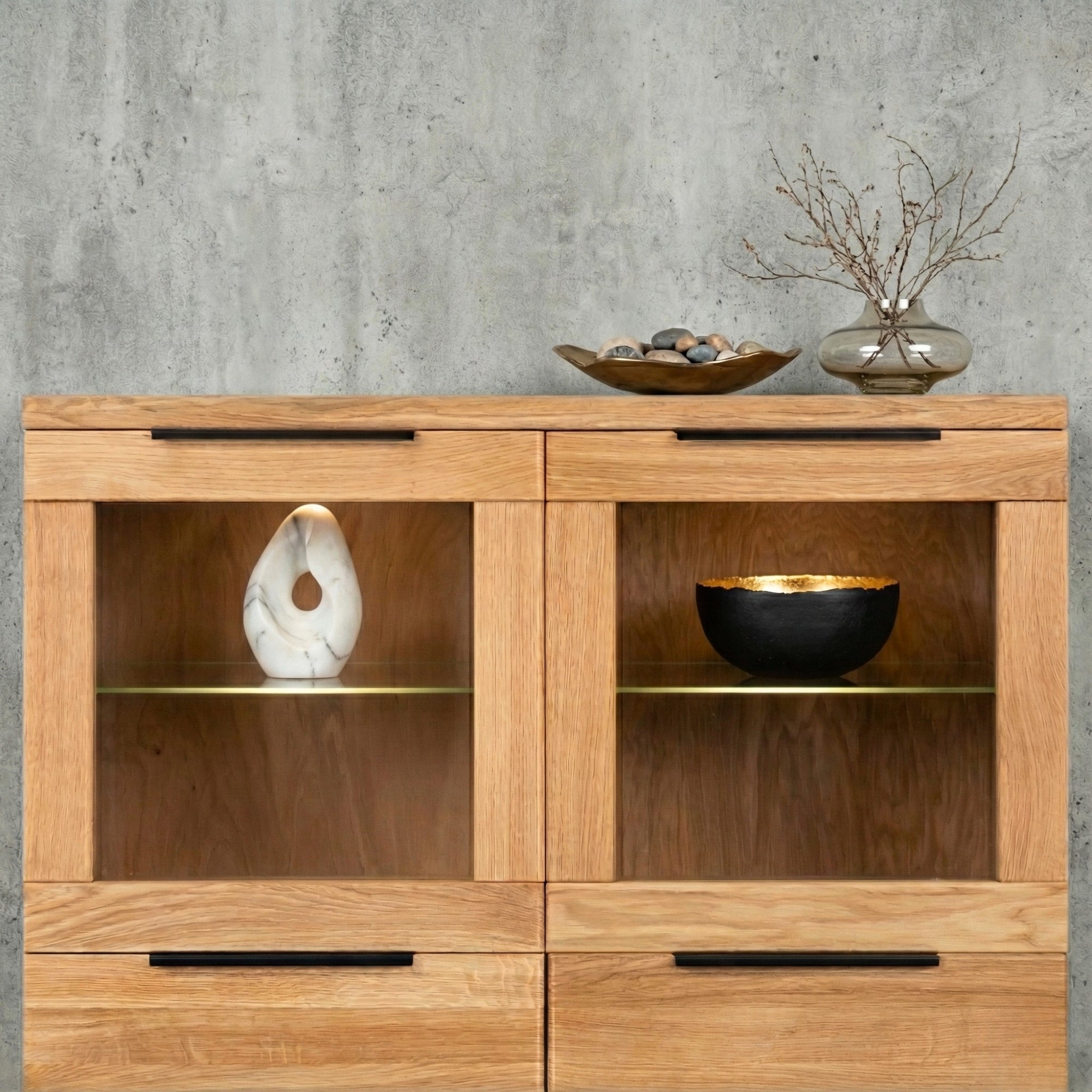 Vitrina aparador LIFE 120 en roble macizo natural y patas de acero negro