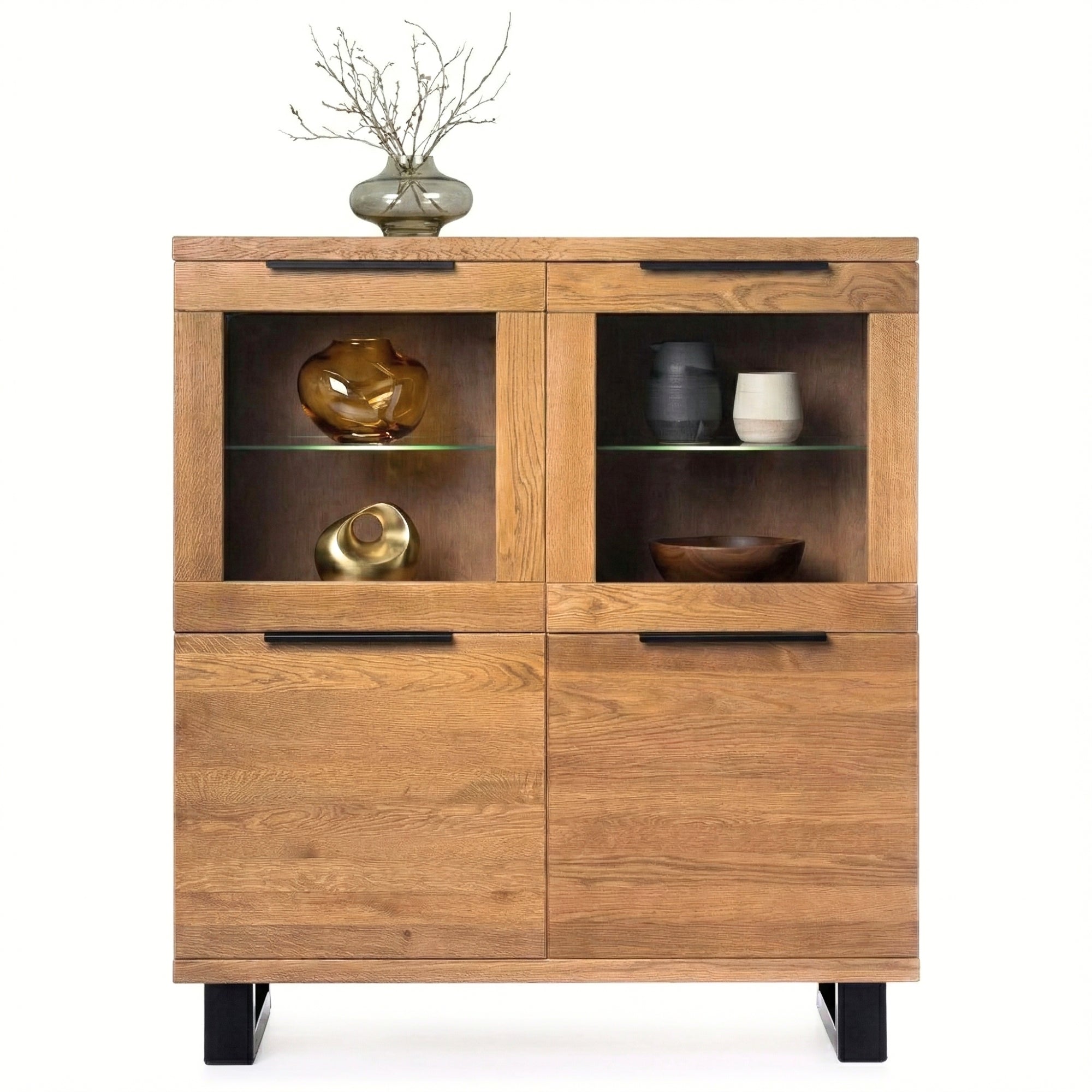 Vitrina aparador LIFE 120 en roble macizo natural y patas de acero negro